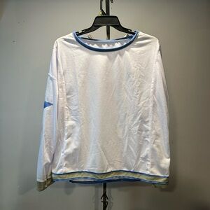 White and Blue Casual Sweatshirt with Crew Neck